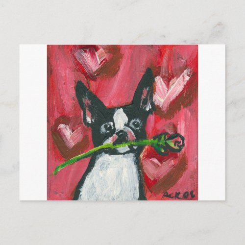 Boston Terrier Valentine Be Mine Heart Holiday Postcard