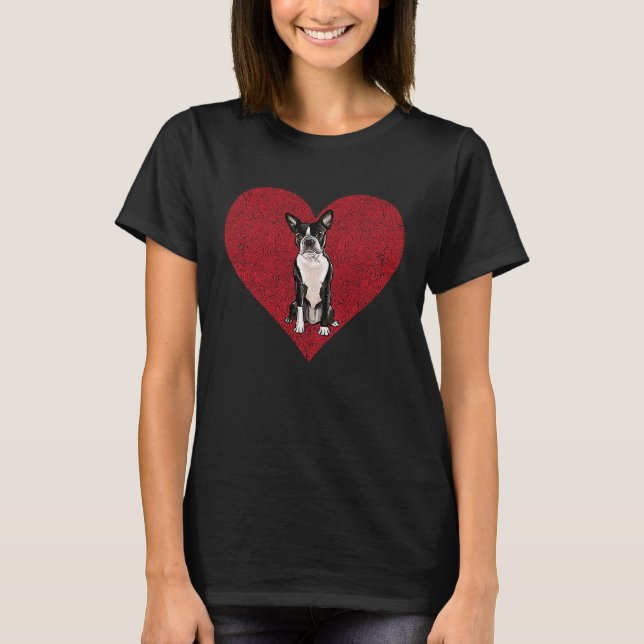 Boston Terrier Valentines Day Dog Love Fingerprint T-Shirt (Front)