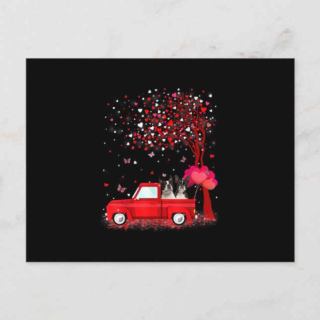 Boston Terrier Valentines Day Gifts Dogs Red Truck Announcement Postcard (Front)