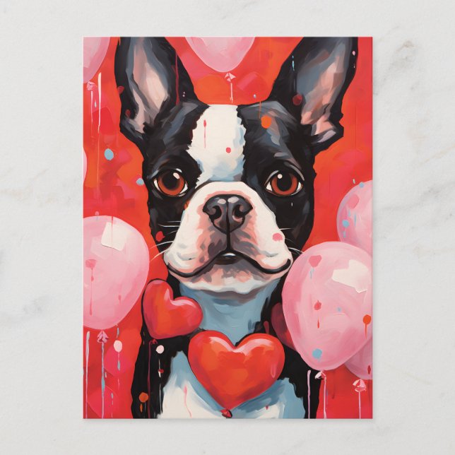 Boston Terrier Valentines day Postcard (Front)