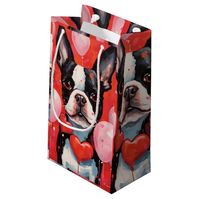 Boston Terrier Valentines day Small Gift Bag (Back Angled)