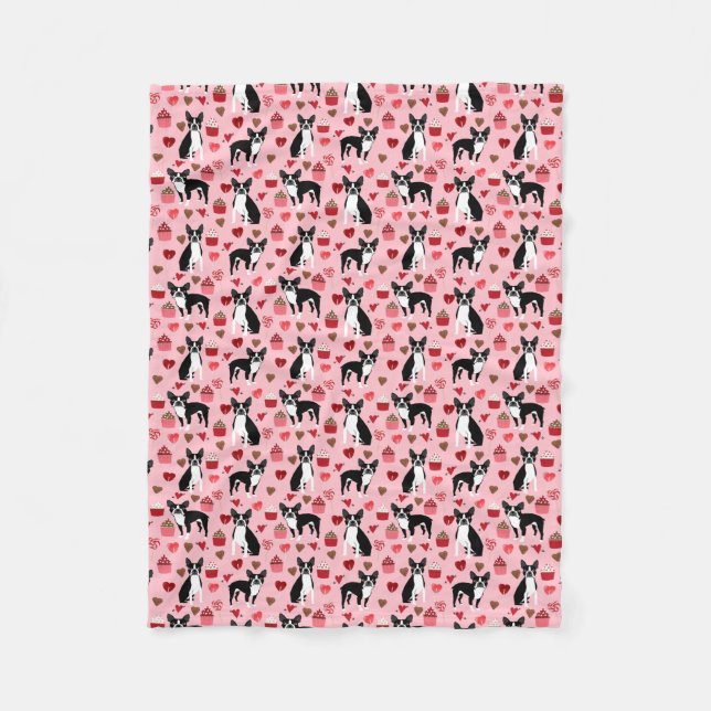 Boston Terrier Valentines Love Fabric Fleece Blanket (Front)