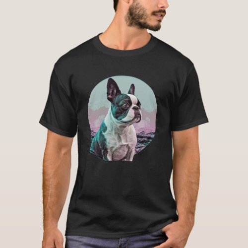 Boston Terrier Vaporwave Retrowave Aesthetic T_Shirt