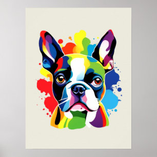 Boston Terrier Vibrant Colorful Abstract Poster