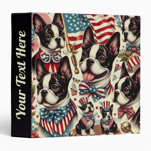 Boston Terrier Vintage Seamless Illustration 3 Ring Binder