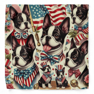Boston Terrier Vintage Seamless Illustration Bandana