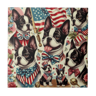 Boston Terrier Vintage Seamless Illustration Ceramic Tile