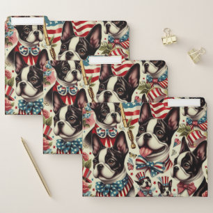 Boston Terrier Vintage Seamless Illustration File Folder