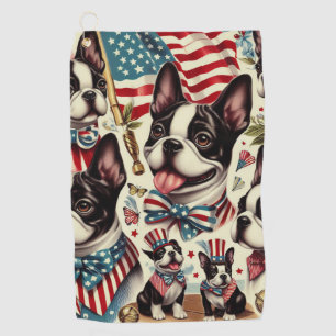 Boston Terrier Vintage Seamless Illustration Golf Towel