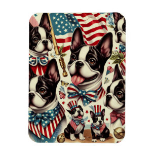 Boston Terrier Vintage Seamless Illustration Magnet