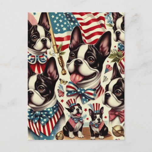 Boston Terrier Vintage Seamless Illustration Postcard