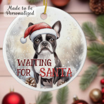 Boston Terrier Waiting For Santa Snowy Christmas