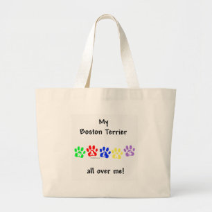 Boston Terrier Walks Large Tote Bag