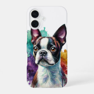 Boston Terrier Watercolor Art iPhone 16 Case