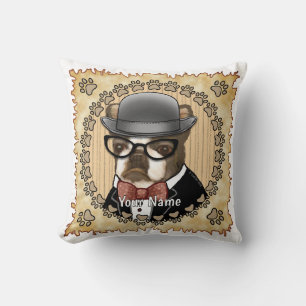 Boston Terrier Wearing Glasses Throw Pillow