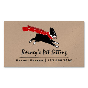 Boston Terrier Wearing Red Winter Scarf Business Card Magnet
