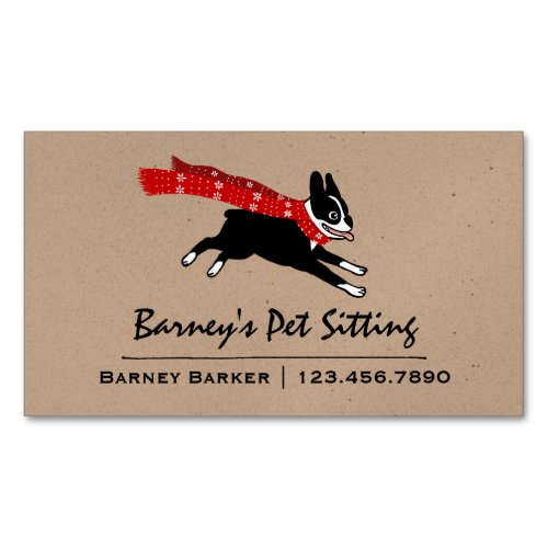 Boston Terrier Wearing Red Winter Scarf Business Card Magnet