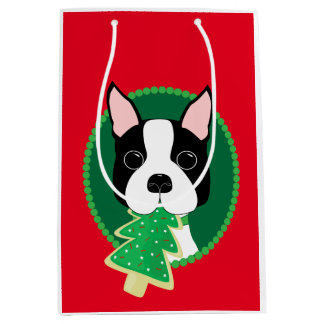 Boston Terrier Whimsical Christmas Medium Gift Bag