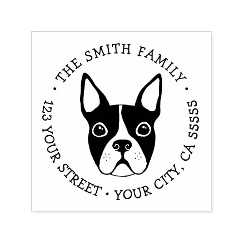 Boston terrier whimsical font return address self_inking stamp