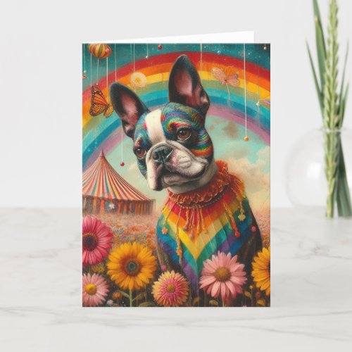 Boston Terrier Wildflower Meadow Circus Tent Card