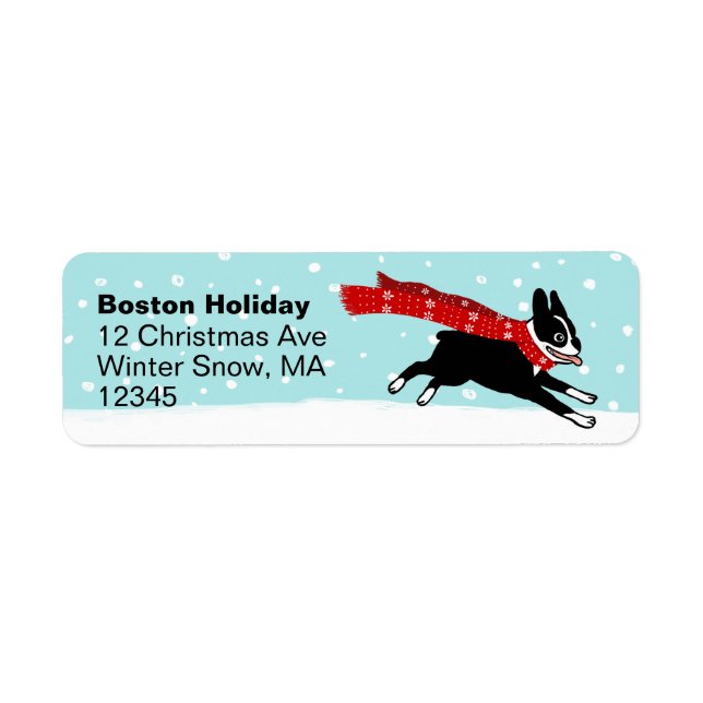 Boston Terrier Winter Holiday Cute Dog Christmas Label (Front)