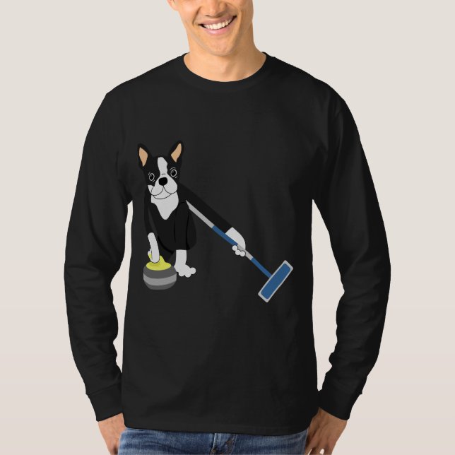 Boston Terrier Winter Olympics Curling T-Shirt (Front)