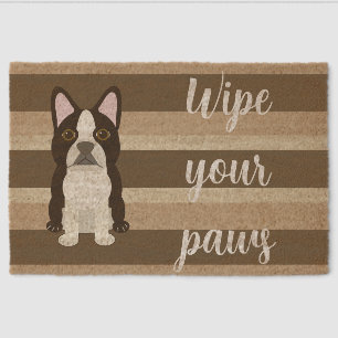 Boston Terrier Wipe your paws Neutral striped Fiber Doormat