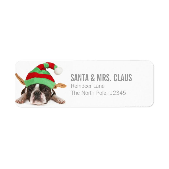 Boston Terrier With A Christmas Hat Label (Front)