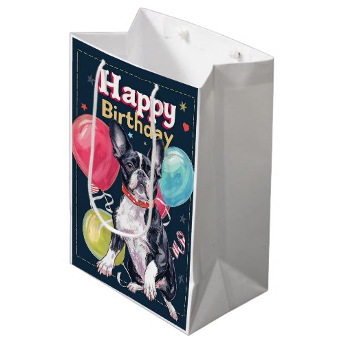 Boston Terrier with Balloons Medium Gift Bag