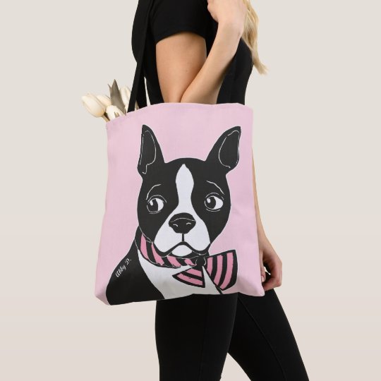 Boston Terrier With Bow Tie Light Pink Tote Bag