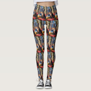 Boston Terrier with Christmas Lights Holiday Leggings