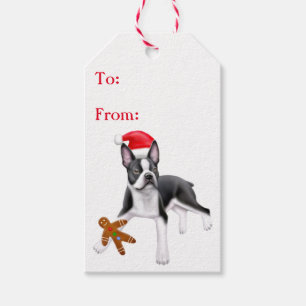 Boston Terrier with Cookie Christmas Gift Tags