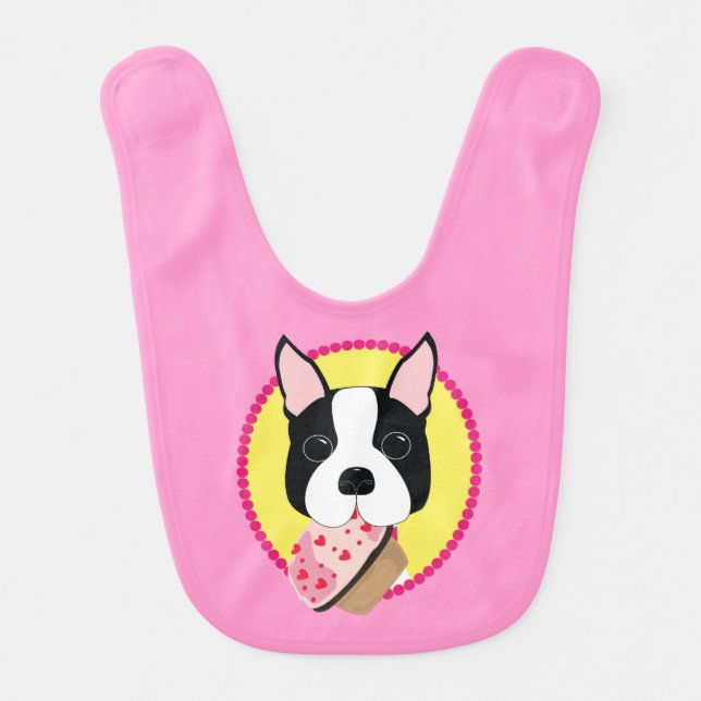 Boston Terrier with Cupcake Baby Bib (Front)