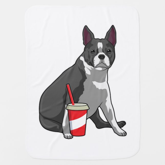 Boston Terrier with Drink Baby Blanket (Front)