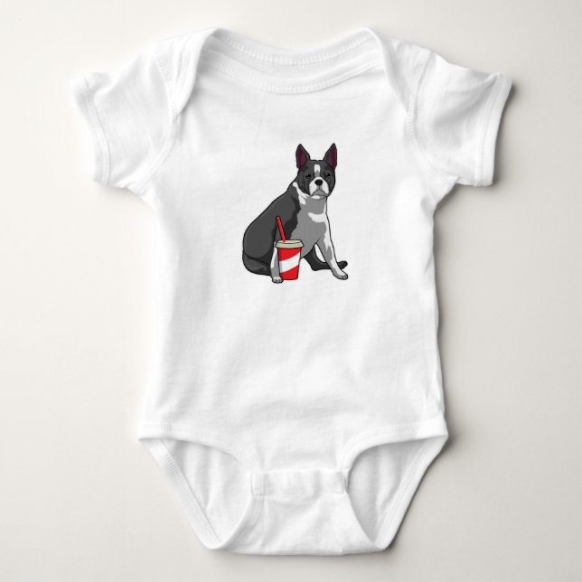 Boston Terrier with Drink Baby Bodysuit (Front)