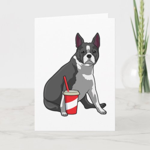 Boston Terrier with Drink Card