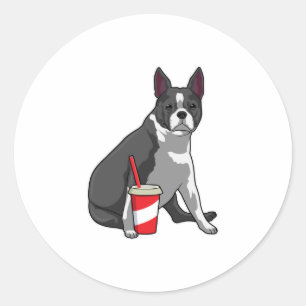 Boston Terrier with Drink Classic Round Sticker