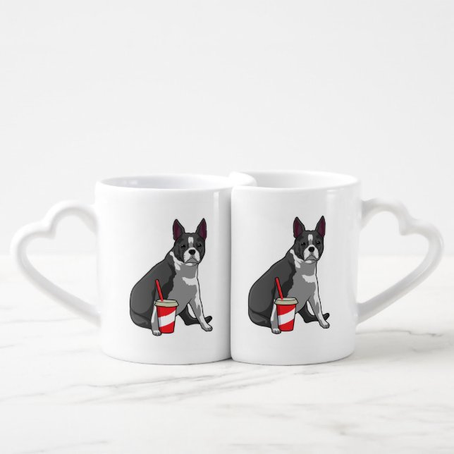 Boston Terrier with Drink Coffee Mug Set (Front Nesting)
