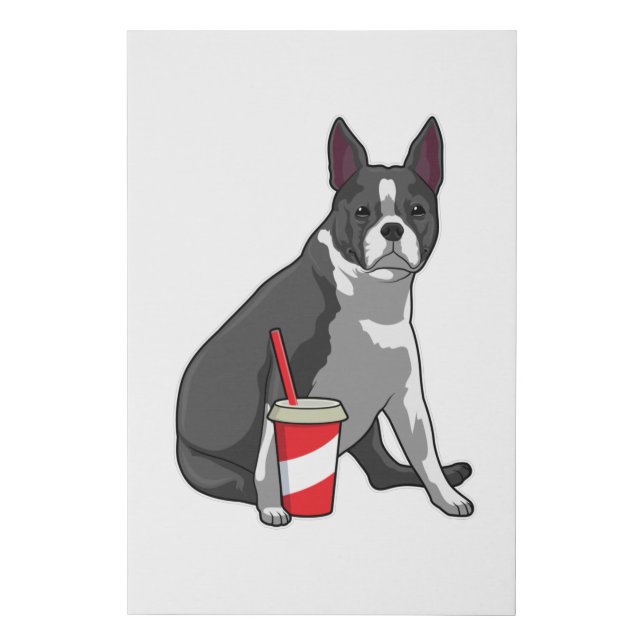 Boston Terrier with Drink Faux Canvas Print (Front)
