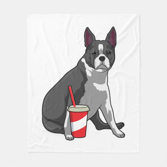 Boston Terrier with Drink Fleece Blanket (Front)