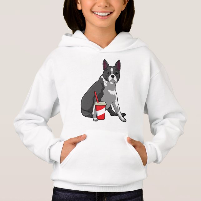 Boston Terrier with Drink Hoodie (Front)