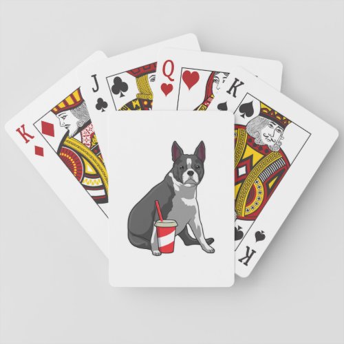 Boston Terrier with Drink Playing Cards