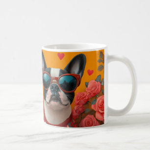 Boston Terrier With Heart Roses Valentine's Day Coffee Mug