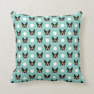 Boston Terrier with Hipster Glasses Pattern Pillow