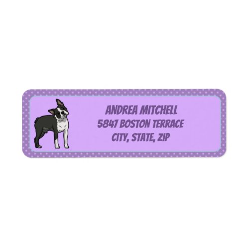 Boston Terrier with Light Purple Paw Prints Label