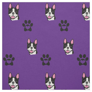 Boston Terrier with Paws Cotton Fabric