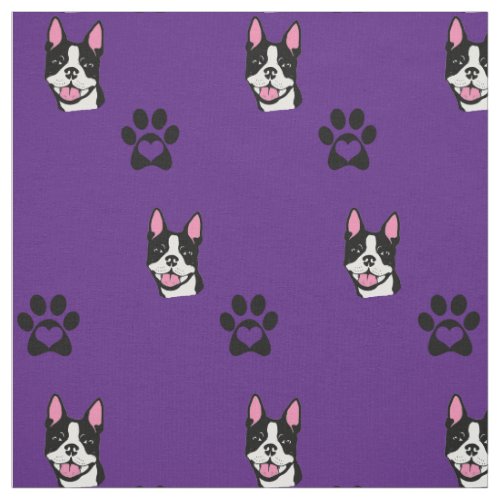 Boston Terrier with Paws Cotton Fabric