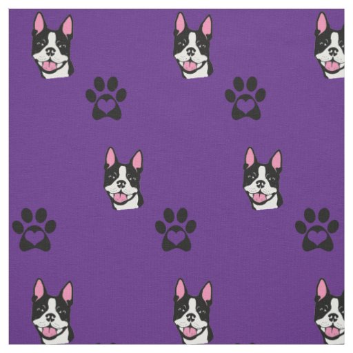 Boston Terrier with Paws Cotton Fabric
