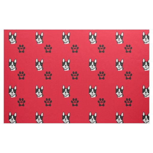 Boston Terrier with Paws Cotton Fabric