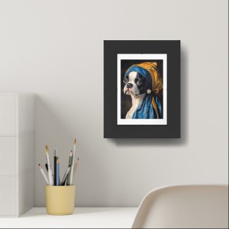 Boston Terrier With Pearl Earring Parody